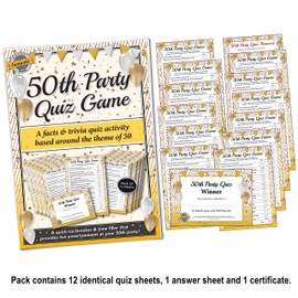 50th Party Quiz Activity Game | A quick ice-breaker time filler providing fun entertainment | Great accessory idea for table decoration