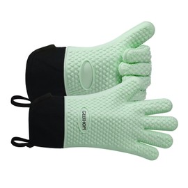 GEEKHOM BBQ Gloves Heat Resistant Oven Mitts - Silicone Grilling Gloves with 14" Long Arm Protection - Waterproof Pot Holder Non-Slip for Men & Women, Kitchen Cooking, Baking, Camping, Mint Green