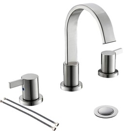 Phiestina 8 Inch Brushed Nickel Waterfall 2-Handle 3-Hole Widespread Bathroom Faucet with Pop-up Drain and Valve, WF40-1-BN