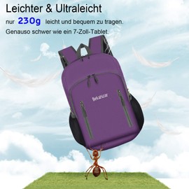 Bekahizar 20-Litre Foldable Backpack Ultra Lightweight Hiking Daypack Small Travel Backpack Bag for Men Women Children Outdoor Sports Camping Travel Jogging Cycling Climbing, purple