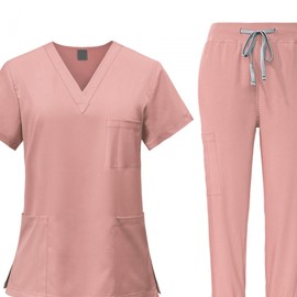 Baoblaze Women Uniform Scrubs Set Top and Pants Durable V Neck Comfortable with Pockets Work Clothing Nurse Workwear for Beauty Center, Pink, XXL