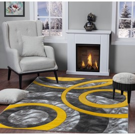 GLORY RUGS Area Rug Modern 5x7 Yellow Circles Geometry Soft Hand Carved Contemporary Floor Carpet Fluffy Texture for Indoor Living Dining Room and Bedroom Area