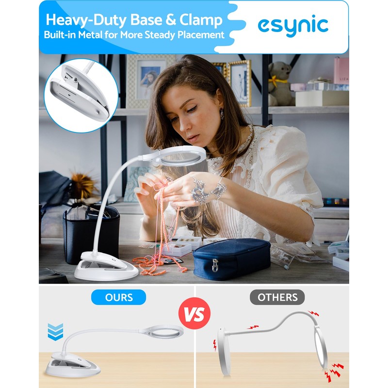 eSynic Desktop Magnifying Glass with Light-Rechargeable 800mAh LED Magnifier –