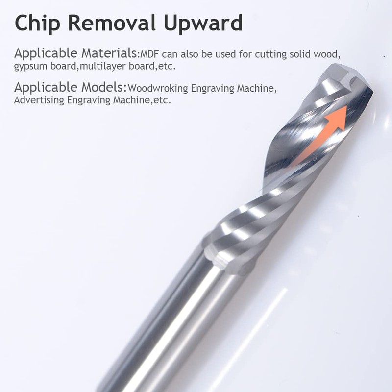 CNC Router Bits, Engraving Bits, End Mill, Single-Flute Spiral, Upcut