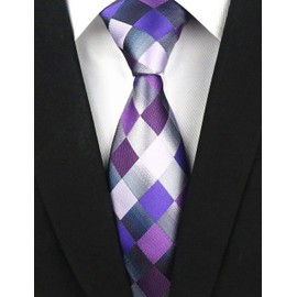 Men's Purple Grey Silk Ties Fashion Checks Summer Texture Party Buiness Neckties