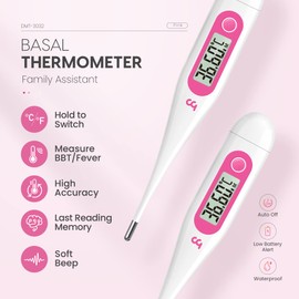 Femometer Vinca Lite Basal Thermometer, Digital Fertility Thermometer for Ovulation Cycle Control Fertility Monitor, Pink