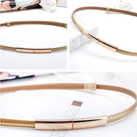 Women's Belt Dress Fashion Patent Leather Belts Adjustable 22"- 36" Skinny Slim Belt Genuine Leather Gold Color Buckle Waistband, Gold