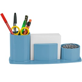Acrimet Millennium Desktop Organizer Holder for Pen, Pencil, Clip, Paper and Desk Accessories (Plastic) (Paper Included) (Solid Blue Color)
