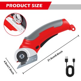 Elektrische Schere, Elektrischer Kartonschneider, Kartonschneider Elektrisch, Papierschneider Elektrisch, 4.4 Ah Elektrischer Papierschneider Für Papier, Pappe, Teppich, Leder, Filz, Kunststoff(Rot)