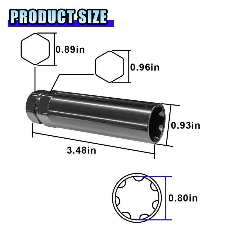 7 Point Spline Drive Tuner Socket Key Tool, Lug Nuts