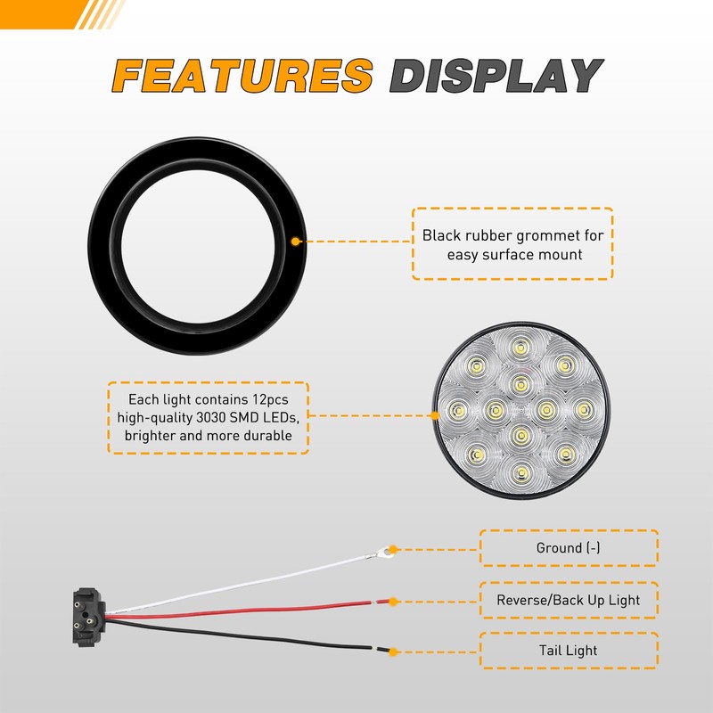 GOOACC 4 Inch Round Trailer Tail Light 2 PCS 12