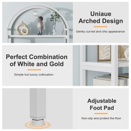 Jehiatek Arched Bookshelf, Bookcase with Doors Storage, 71 Inches Tall Industrial Book Shelf with Sturdy Metal Frame, E1 Quality Boards, Freestanding Display Shelving Unit, White