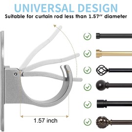 No Drill Curtain Rod Holder Hangers - Self Adhesive Hook - Upgrade Large Plastic Brackets - Renter Friendly Hanger (4PCS Silver)