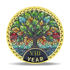 8 Year Radiant Tree Sobriety Coin – Stained Glass Light NA Medallion – Spiritual Token for Recovery & Clean Time – Empowering NA AA Chips – Gift for Men & Women