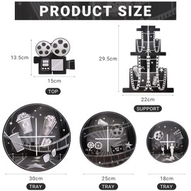 3 Tiers Movie Night Cupcake Stand Movie Cardboard Cupcake Holder Movie Birthday Party Decorations for Movie Night Themed Birthday Party Desserts Supplies Decorations (Black and White)