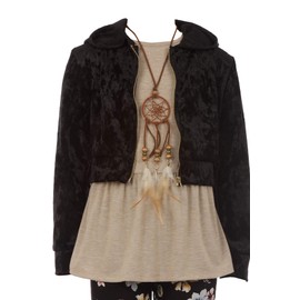 Little Girls Black 4 Pieces Pant Set Long Sleeve Jacket Necklace Floral Plaid Pant #2099 Size 6