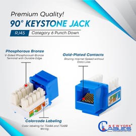 NewYork Cables cat 6 Keystone Jack 90 Degree Punchdown Ethernet Wall Jack for Patch Panels Wall Plates