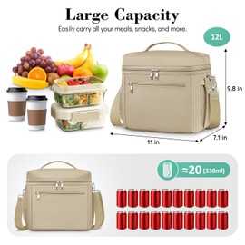 DALINDA Insulated Lunch Bag for Women,Lunch Box Cooler Bag Lightweight Nylon Waterproof Lunch Box LunchBags for Work (Khaki)