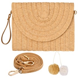 Straw Clutch, Beach Bag, Straw Clutch, Wicker Shoulder Bag, Boho Style Basket Bag for Women, 27 x 20 cm, Open the door