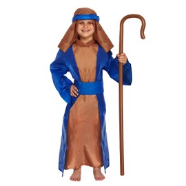 HENBRANDT Children’s Blue and Brown Shepherd Costume Xmas Joseph Costume Nativity Play Pantomime Fancy Dress Outfit for Kids Christmas Fancy Dress for Boys (Age 4-6)
