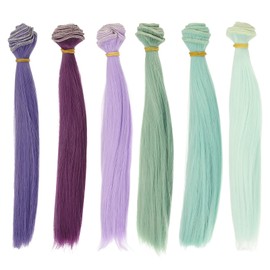 PATIKIL 20cm Hair Wefts, 6Pcs Soft Synthetic Straight Hair Wigs Hair Extensions Accessories for Making DIY Craft, Multicolor 3