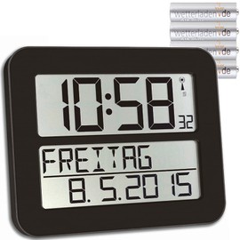 TFA Dostmann Timeline Max Radio Controlled Wall Clock Digital Day Clock with Alarm Function