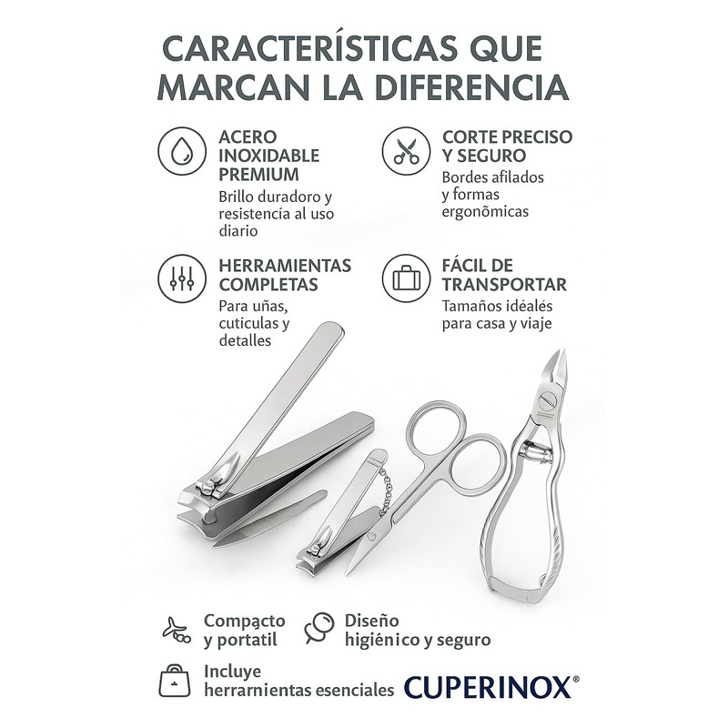 CUPERINOX Beauty Care Set mit 4 Werkzeugen für Maniküre und