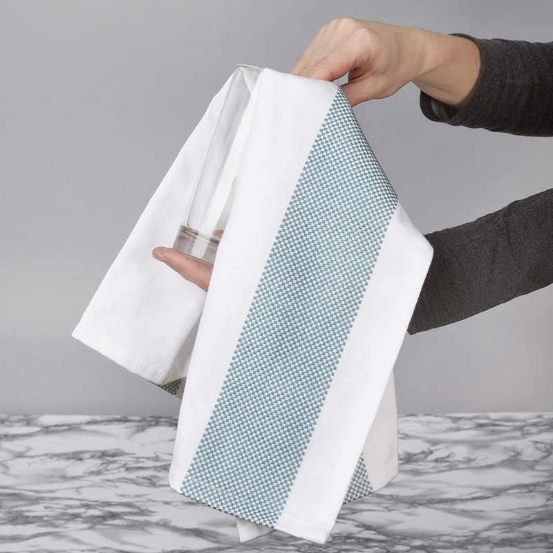 100% Cotton Tea Towel - Teal Mini Chequered Pattern, Pack