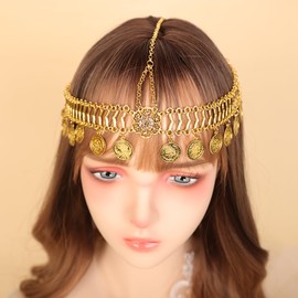 BERYUAN Vintage Sequin Pendant Headchain Bohemian Gold Sequin Headchain Wedding Party Hair Costume for Women Girls