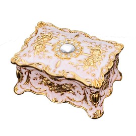 Wanjia Fenghua European retro jewelry box, metal jewelry storage box creative jewelry box jewelry decoration box Keepsake Ornate Decorative Box for Wedding Birthday Gift mothers day gifts (Beige)