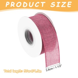 QUARKZMAN Burlap Ribbon Fabric Wired Edge Ribbons Deep Pink 1-1/2 Inch x 5 Yard Wired Ribbon for Gift Wrapping, Bow, Wreath, Christmas Tree, Flower Bouquet, with Roller