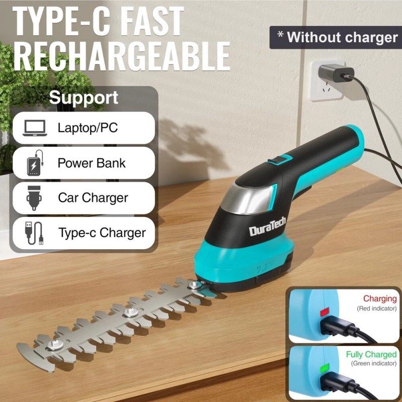 DURATECH 3-in-1 Handheld Electric Grass Trimmer & Hedge Shears for
