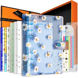 Zelten A6/A5 6 Holes Colorful PVC Cover Round Ring Binder with Snap Closure Loose Leaf Binder Personal Organizer (Blue Daisy, A5 Gift Box)