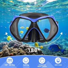 Snorkeling Gear for Adults, Snorkel Set Scuba Diving mask Dry-Top, Adult Swimming Goggles w/Nose Cover, HD Tempered Glass Panoramic Anti-Leak Anti-Fog, Travel Snorkeling Packages