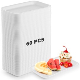 60 Pcs Crafts Foam Trays, White Foam Supermarket Disposable Poultry Meat Fruit Trays, BBQ Grill Roast Food Plates, Rectangle DIY Craft Painting Trays for Printmaking DIY Handicraft (8.3×4.3×0.6in)
