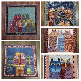 YISSEN RISEON 5 PCS Vintage Cartoon Kitty Cat Kitten Woven Upholstery Fabric Tapestry Pillow Top Chair Cushion Fabric Craft Cotton Panels,Fabric Bundles Quilting Sewing Patchwork DIY (19.7x19.7 inch)