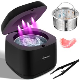 Limpiador ultrasónico de retenedores UV, 45 KHz, 2 modos silenciosos, limpiador de alineadores de dentaduras postizas, protector bucal, limpieza dental ultrasónica para todo tipo de aparatos