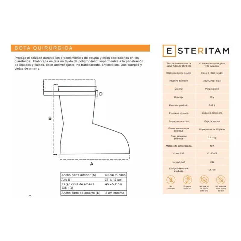 esteritam Bota Quirurgica Desechable Tela Paquete 50 Pares (100 Pza)