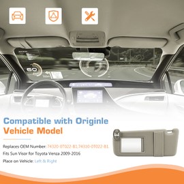 Hurotoms Left Driver & Right Passenger Side Sun Visor with Light and Sunroof, Beige Sunvisor for Toyota Venza 2009 2010 2011 2012 2013 2014 2015 2016, Replacement 74320-0T022-B1,74310-0T022-B1,1 Pair