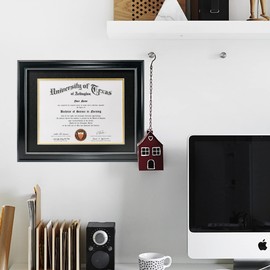 GraduationMall 8.5x11 Diploma Frame with Black over Gold Mat or Display 11x14 Document without Mat, UV Protection Acrylic, Black with Silver Beads, Set of 2