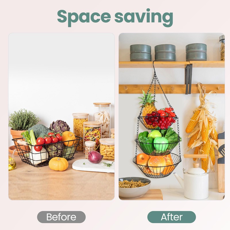 Maxdot 4 Pack 3-tier Hanging Fruit Basket Kitchen Hanging Wall