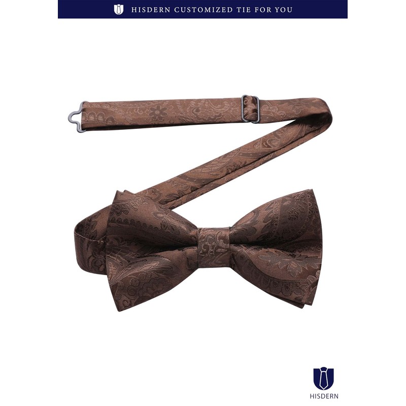 HISDERN Men's Bowtie, One-Touch Paisley Pattern, Bowtie, Chief Set, For