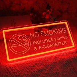 SYLHOME No Smoking Led Neon Light Sign Warning Sign Office Reflective Business Home House Scenic Area No Vaping Wall Decor Restaurant 15.75" X 7.09" USB