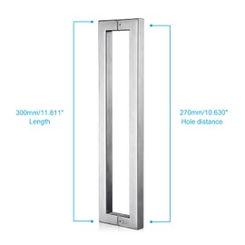 TOGU TG-R3030 Heavy Duty Commercial Grade 300mm/12 inches Square/Rectangle Shape Solid 1.2mm Thick Stainless Steel 304 Push Pull Door Handle, Full Brushed Stainless Steel Finish
