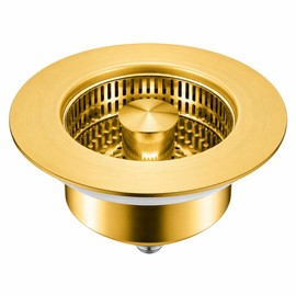 Snailhouse Sink Drain Strainer, 3 in 1 Kitchen Stainless Steel Sink Stopper Food Catcher Drain Plug with Anti-Clog Basket for US Standard 3-1/2 Inch, Gold