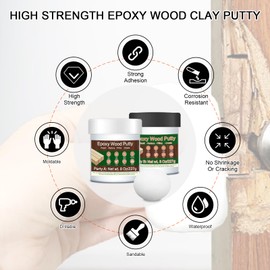 Epoxy Putty - 16 oz White Epoxy Wood Filler, 2-Part Stainable Structural Filler Putty Kit, Wooden Floor Furniture Repair for Repairing and Bonding Damageed Wood