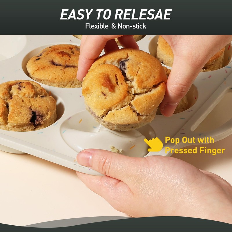 2 Packs 12 Cups Silicone Muffin Pan with Metal Reinforced