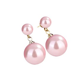 Ocean Shell Pearl Dangle Double Beads Pearl Earrings for women Multicolor Fashion Jewelry for Women-Pink