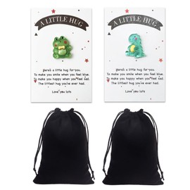 QIHUAN 2 Pieces Pocket Hug Gift, Frog Dinosaur Resin Toy, Cute Cartoon Animal Mini Ornaments, Fun Encouragement Decorations.