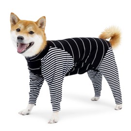 Dog Surgery Recovery Suit Onesie With Legs Long Sleeves Breathable Post Surgery Pyjamas Anti Lick Abdominal Wound Dog Cone Alternative For Pet Dogs (2XL,Black)